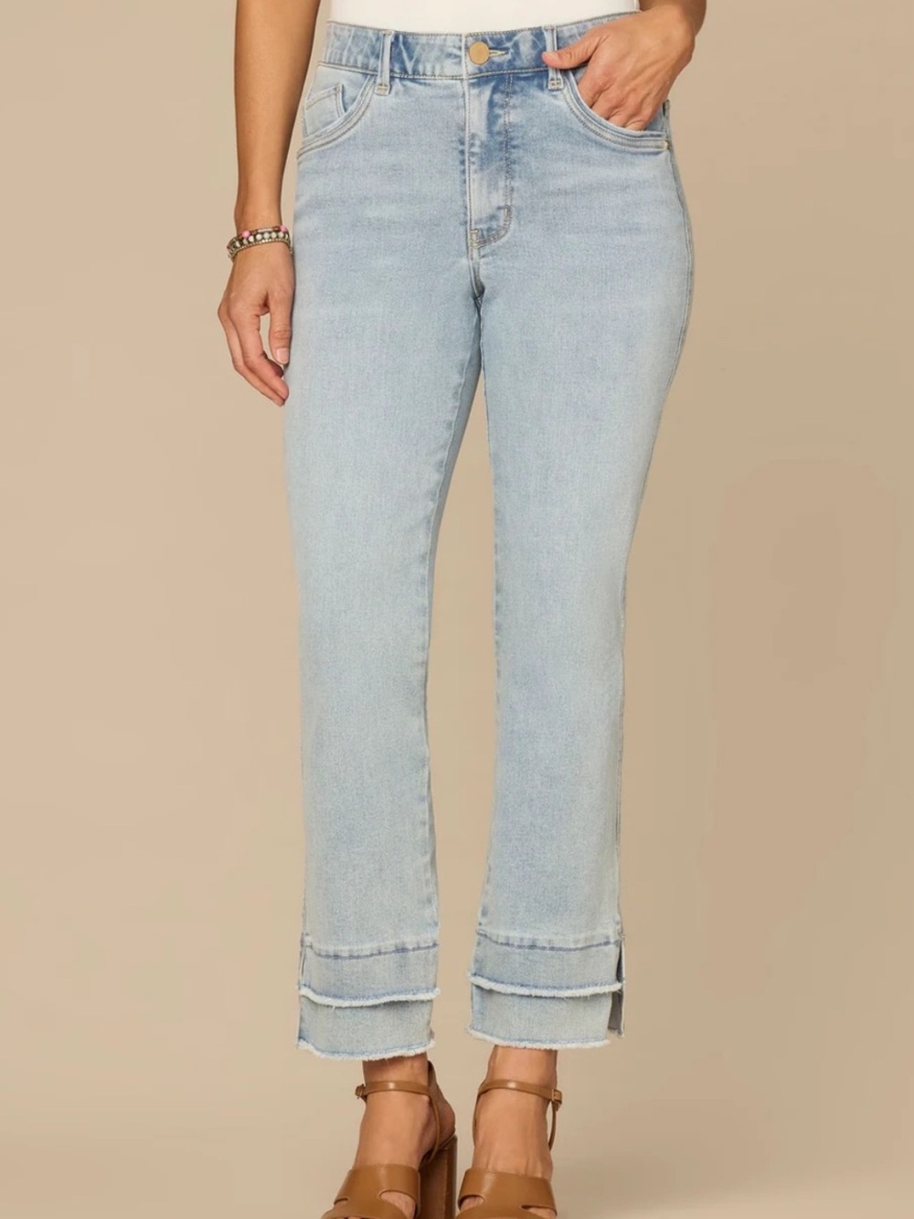 NWT Democracy Ab Solution Double Layer Fray Hem Kick Flare Jeans